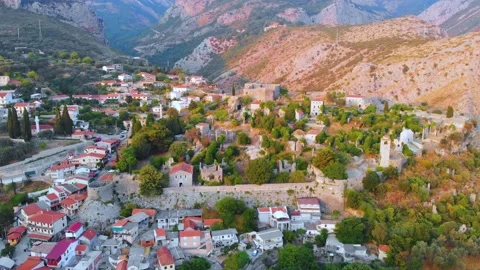 Sunset cityscape panorama of Old Bar town from ancient fortress walls. Bar 動画素材 147456877