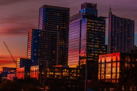 Sunset cityscape reflections Stock Photos