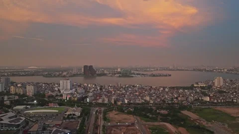 Sunset Cityscape on the Western Side of West Lake, Hanoi, Vietnam Stock Footage 342275593