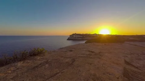 Sunset on the cliff of Cala Figuera, Majorca, Balearic Islands Spain, Stock Footage 133192811