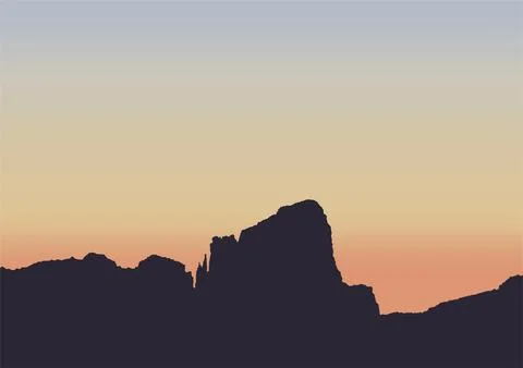 Sunset on a cliff in the mountains, vector illustration. Illustrazione stock