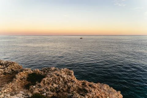 Sunset from the cliff top looking out to sea Stock Photos