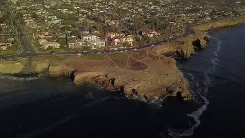 Sunset Cliffs Aerial Locked-Down Shot, California, HD Stock Footage 109686831