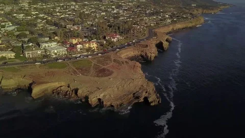 Sunset Cliffs Bird's Eye Aerial Shot, San Diego, California, HD Stock Footage 109686628