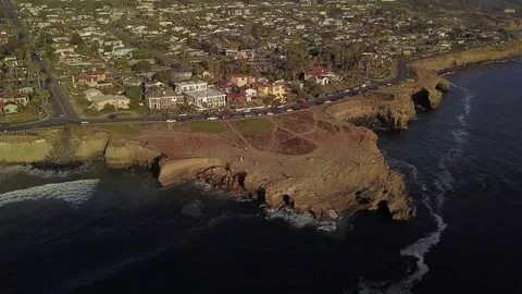 Sunset Cliffs Bird's Eye Aerial Locked-Down Shot, California, HD Stock Footage 109686741