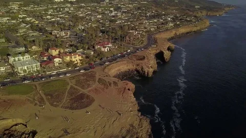 Sunset Cliffs Bird's Eye Drone Shot, San Diego, California, HD Stock Footage 109686626