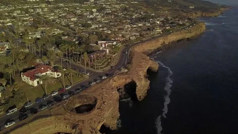 Sunset Cliffs Cave Bird's Eye Aerial Video, San Diego, HD Stock Footage 109686416