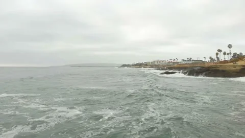 Sunset Cliffs on a Cloud Day in San Diego Drone Shot Stock Footage 226402667