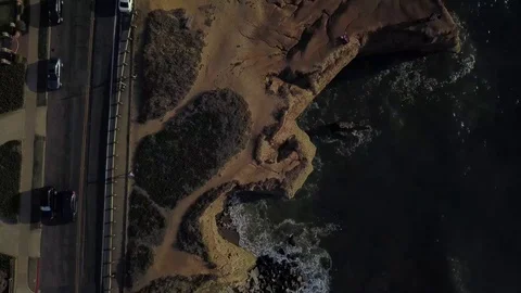 Sunset Cliffs Overhead Locked-In Aerial Shot, California, HD Stock Footage 109687313