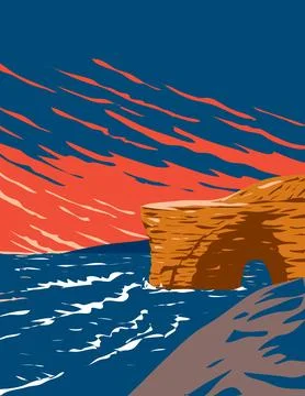 Sunset Cliffs in Point Loma San Diego California WPA Poster Art. Stock Illustration