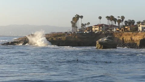 Sunset Cliffs San Diego Waves Crashing Against Cliffs Stock Footage 90962918