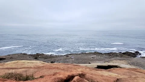 Sunset Cliffs sea cave in San Diego California slow panning show of the Stock Footage 279541046