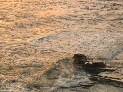 Sunset Cliffs - Waves Crash at Golden Hour Stock Footage 39187278