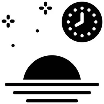 Sunset with clock icon, fasting during ramadan vector Stock Illustration
