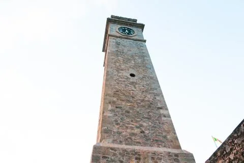 Sunset with clock tower gall sri lanka Stock Photos