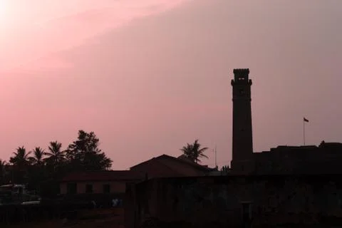 Sunset with clock tower gall sri lanka Foto stock