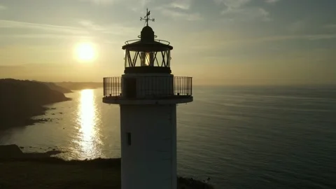 Sunset with close-up of a lighthouse lens Stock Footage 165993720