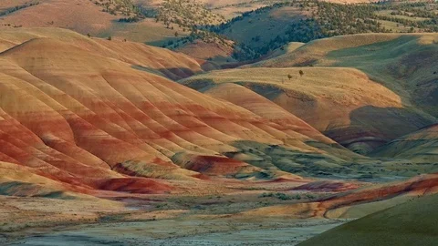 Sunset close up of the painted hills vibrant and full of color in summer time Stock Footage 81801215