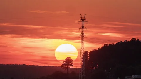 Sunset Close-up time lapse. Big sun with clouds Stock Footage 202608790