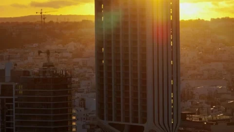 Sunset closeup view of towers of Malta island. St. Julian's city Stock Footage 268246624
