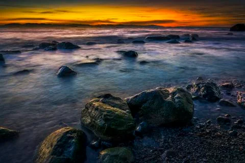 Sunset at "Clothes Optional" Wreck Beach in Canada Stock Photos