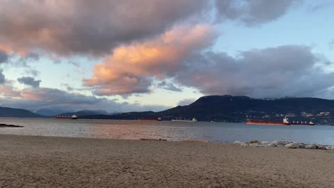 Sunset Cloud above Jericho Beach with Mountains and Vancouver City Skyline Stock Footage 259929128