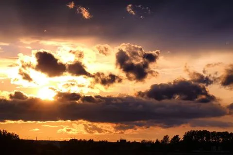 Sunset cloud dark sunset cloud dark rural lanscape bright light from the s... Stock Photos