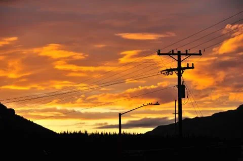 Sunset cloud with electricity line Stock Photos