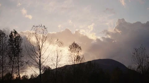 Sunset Cloud Mountain Time Lapse with blowing trees Vancouver BC Stock Footage 233048100