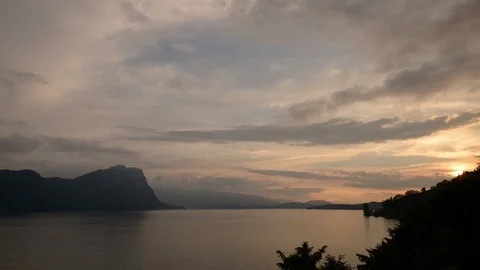 Sunset clouds above Lake Lucerne in central Switzerland Stock Footage 110789414