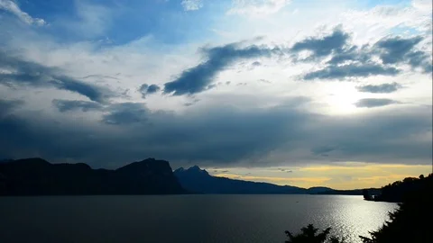 Sunset clouds above Lake Lucerne in central Switzerland Stock Footage 110792382