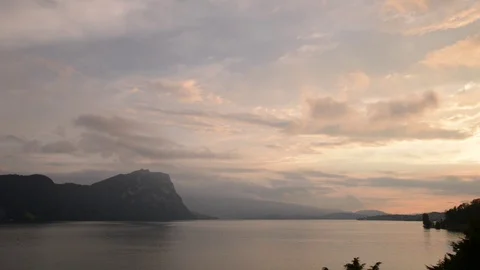 Sunset clouds above Lake Lucerne in central Switzerland Stock Footage 110792898