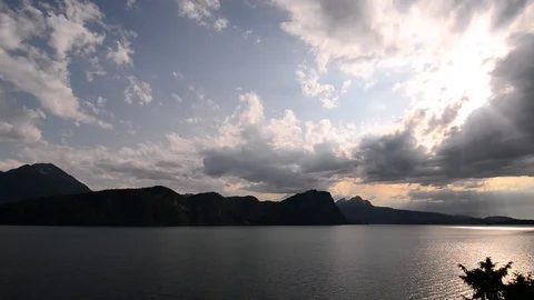 Sunset clouds above Lake Lucerne in central Switzerland Stock Footage 110794882