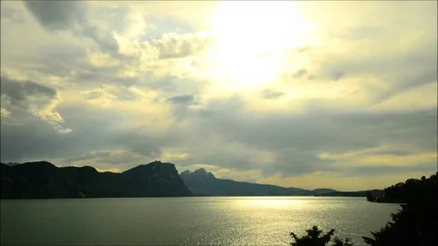 Sunset clouds above Lake Lucerne in central Switzerland Stock Footage 110795298
