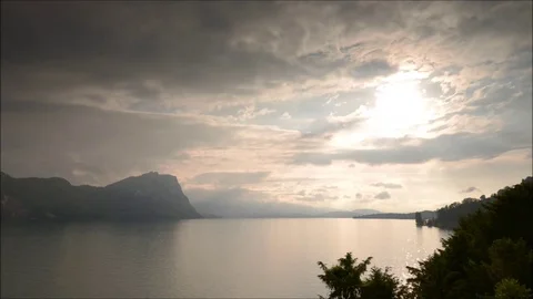 Sunset clouds above Lake Lucerne in central Switzerland Stock Footage 110796212
