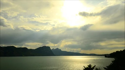 Sunset clouds above Lake Lucerne in central Switzerland Stock Footage 110796213