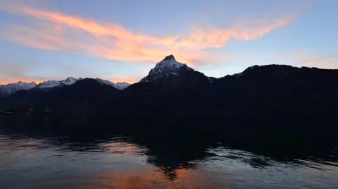 Sunset clouds above Lake Uri in central Switzerland Stock Footage 50161354