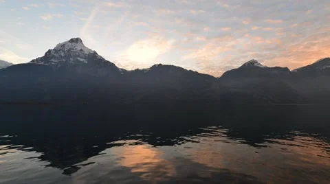 Sunset clouds above Lake Uri in central Switzerland Stock Footage 50161356