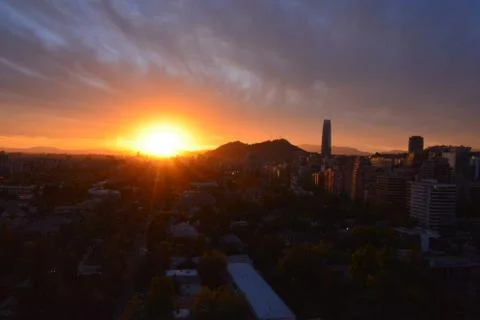 Sunset clouds and cityscape Foto stock
