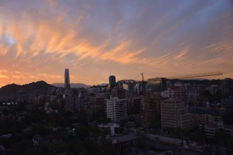 Sunset clouds and cityscape Stock-Fotos