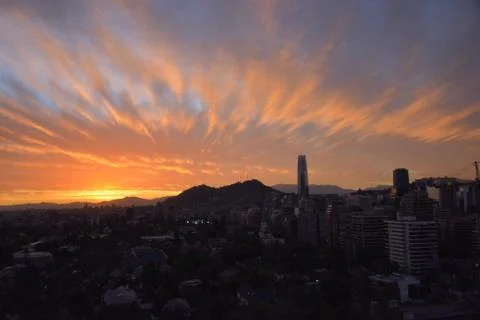 Sunset clouds and cityscape Stock-Fotos