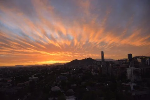 Sunset clouds and cityscape Stock-Fotos