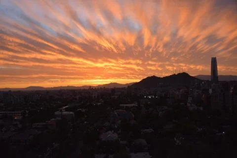 Sunset clouds and cityscape Foto stock