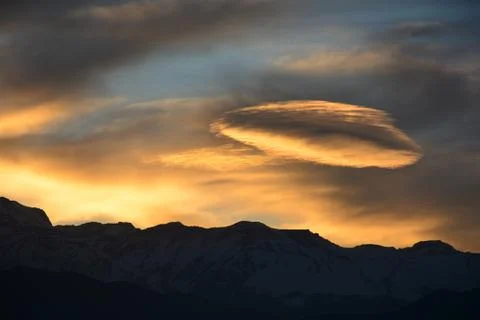 Sunset clouds and landscape in Chile Foto stock