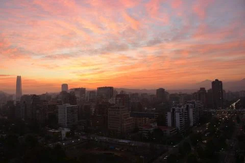 Sunset clouds and landscape in Chile Foto stock