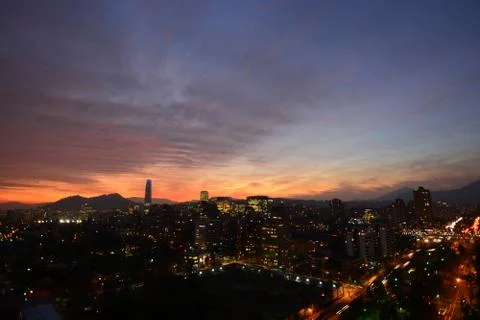 Sunset clouds and landscape in Chile 库存照片