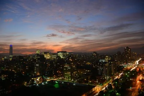 Sunset clouds and landscape in Chile 库存照片