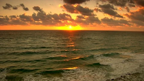 Sunset. Clouds and ocean waves view from beach. static Stock Footage 102532278