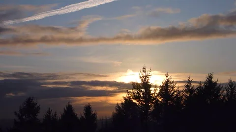 Sunset Clouds and Pine Trees Stock Footage 46030320