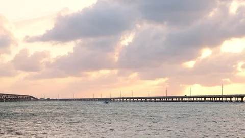 Sunset clouds in Bahia Honda State Park in Florida Keys with boat Video stock 101986618